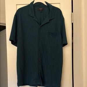 Men's Linen dark green button-up